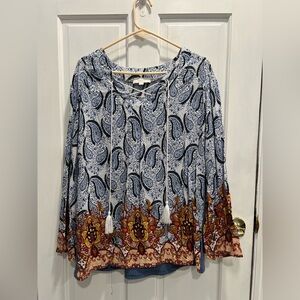 WEEKEND SUZANNE BETRO Boho Paisley Peasant Tunic Tassel Ties SZ MEDIUM Pre Loved